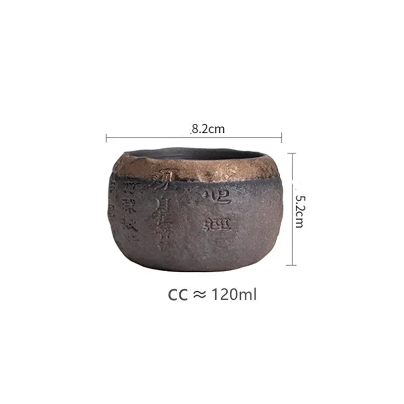 Handmade Heart Sutra Inscribed Pottery Tea Cup - CM037