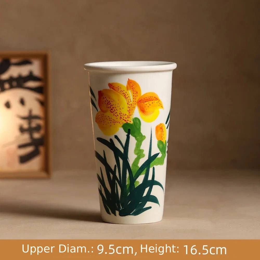 Hand-Painted Jingdezhen Floral Extra Tall Ceramic Mug - CM040