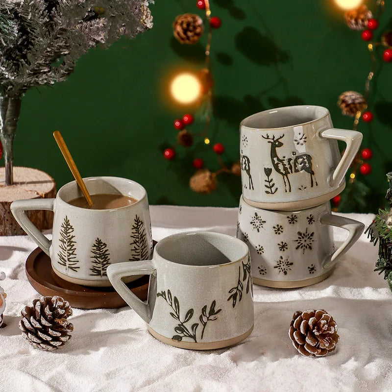 Retro Pottery Reindeer Coffee Mug