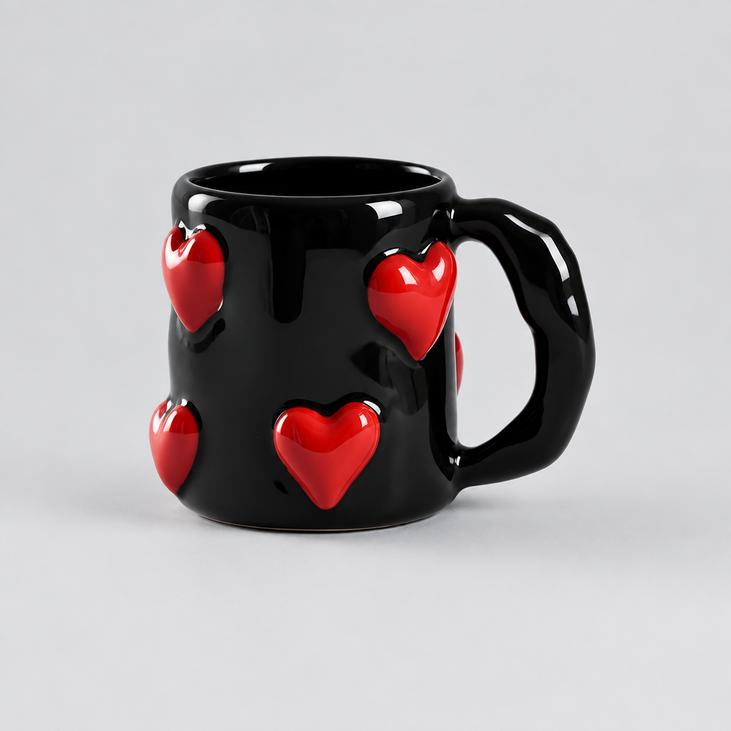 3D Heart-Shaped Ceramic Mug