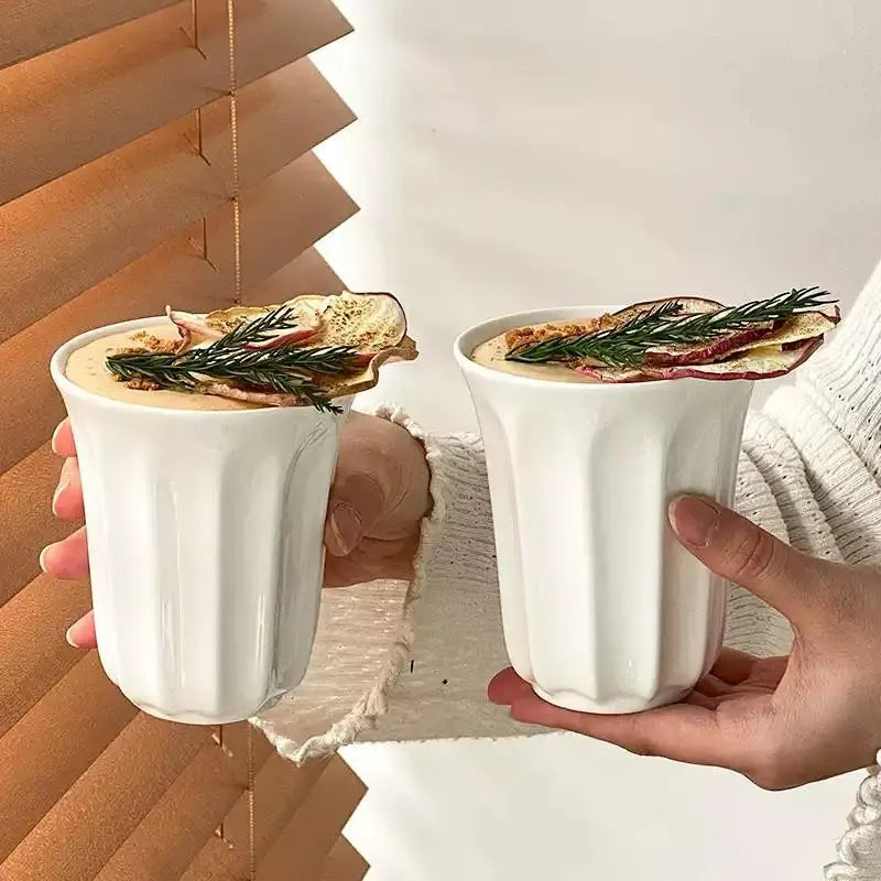 Japanese White Fluted Ceramic Coffee Cup - CM019