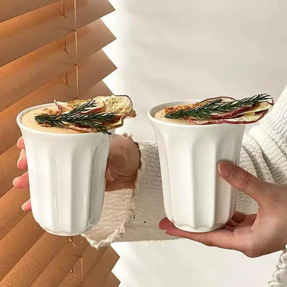 Japanese White Fluted Ceramic Coffee Cup - CM019
