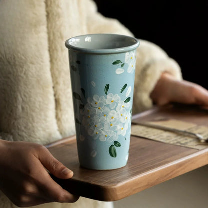 Hand-Painted Jingdezhen Floral Extra Tall Ceramic Mug - CM040