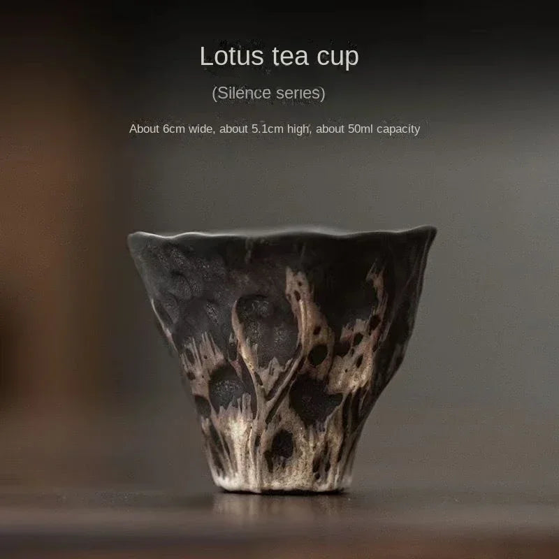 Handmade Embossed Lotus Coarse Ceramic Cup