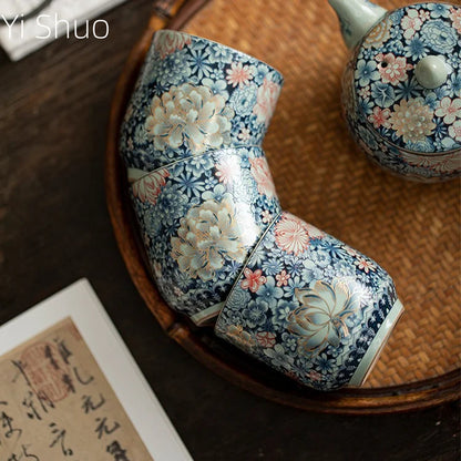 Retro Chinese Ru Kiln Floral Ceramic Tea Cup - CM032