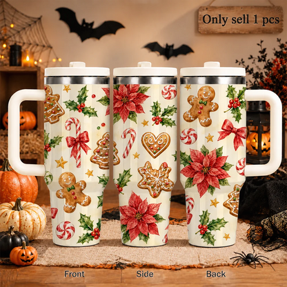 Holly & Poinsettia Christmas Insulated Tumbler - CM056
