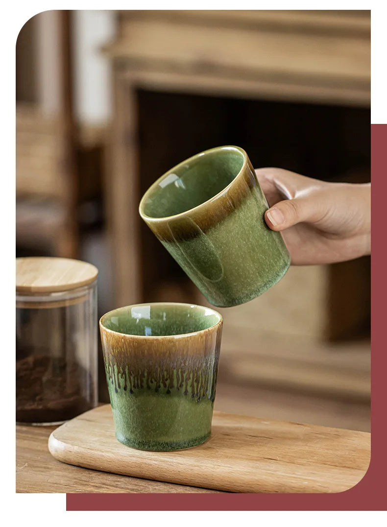 Vintage Japanese Kiln Green Handleless Cup - CM021