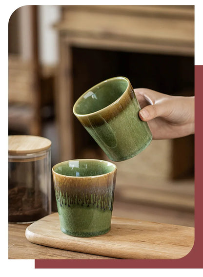 Vintage Japanese Kiln Green Handleless Cup - CM021