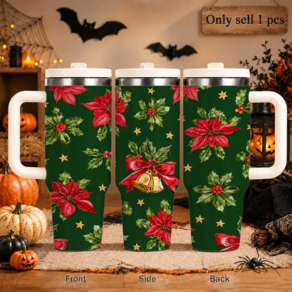 Holly & Poinsettia Christmas Insulated Tumbler - CM056