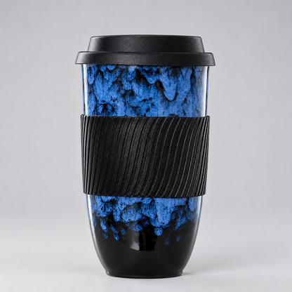 Marble-Pattern Ceramic Travel Mug With Lid And Sleeve - CM016