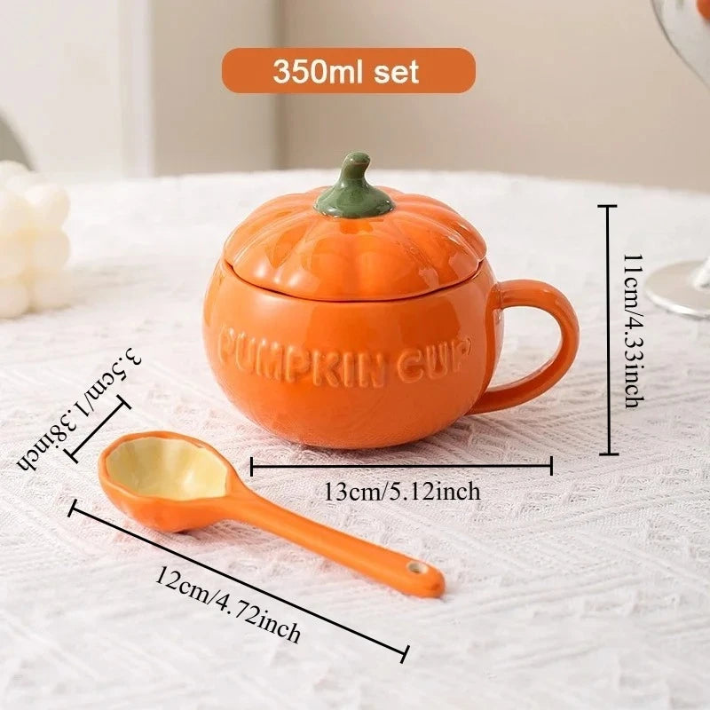 Pumpkin Ceramic Mug with Lid and Spoon
