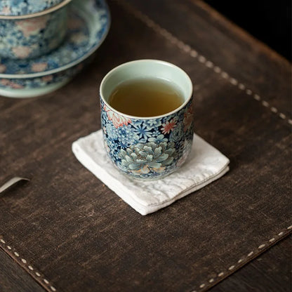 Retro Chinese Ru Kiln Floral Ceramic Tea Cup - CM032