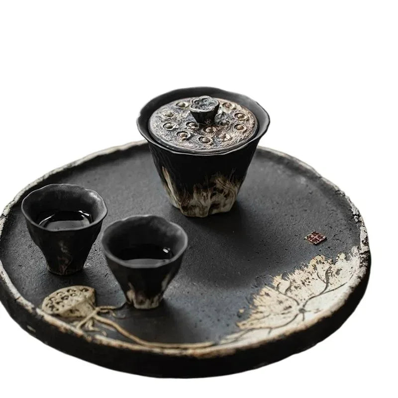 Handmade Embossed Lotus Coarse Ceramic Cup