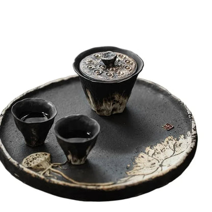 Handmade Embossed Lotus Coarse Ceramic Cup