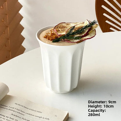 Japanese White Fluted Ceramic Coffee Cup - CM019