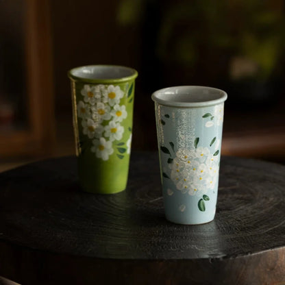 Hand-Painted Jingdezhen Floral Extra Tall Ceramic Mug - CM040