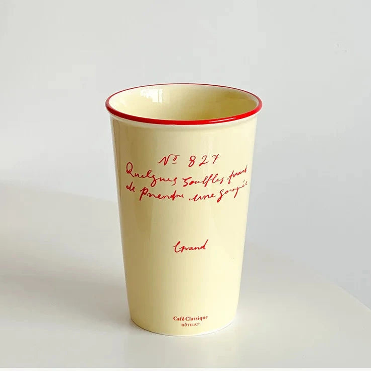 Pastel French Script Tall Ceramic Coffee Mug - CM033
