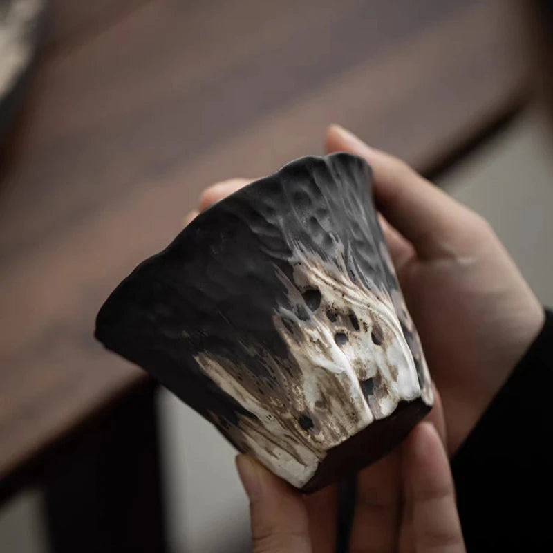 Handmade Embossed Lotus Coarse Ceramic Cup