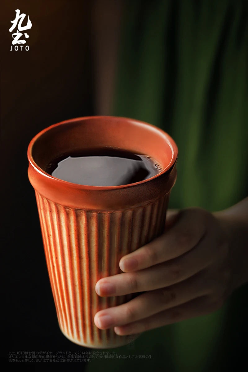 Vintage Ribbed Ceramic Tall Coffee Mug - CM035