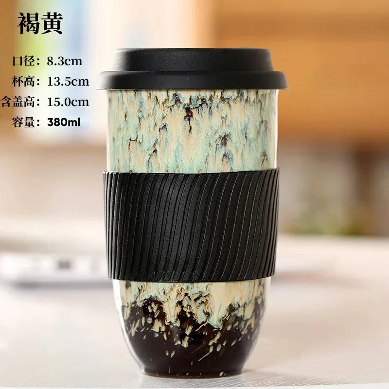 Portable Pottery Travel Mug Cup With Lid