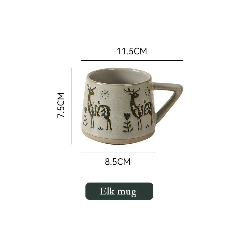 Retro Pottery Reindeer Coffee Mug