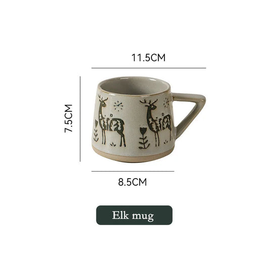 Retro Pottery Reindeer Coffee Mug