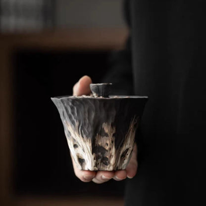 Handmade Embossed Lotus Coarse Ceramic Cup