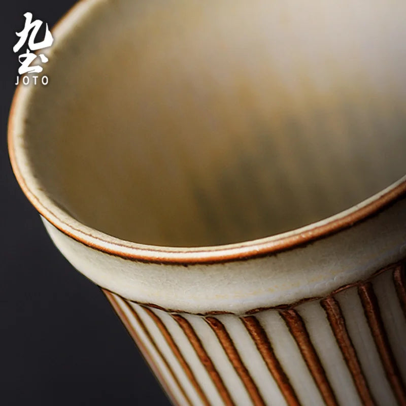 Vintage Ribbed Ceramic Tall Coffee Mug - CM035