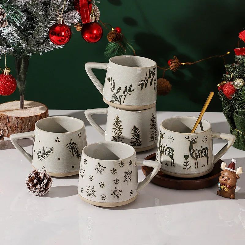 Retro Pottery Reindeer Coffee Mug