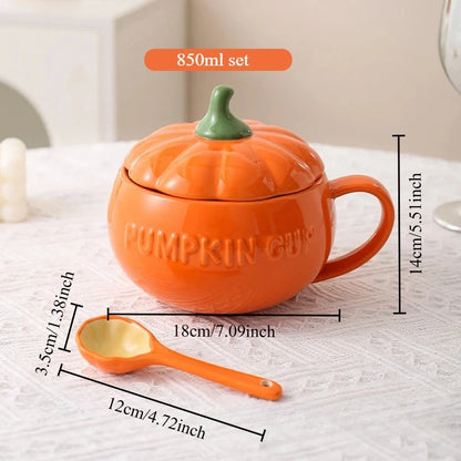 Pumpkin Ceramic Mug with Lid and Spoon