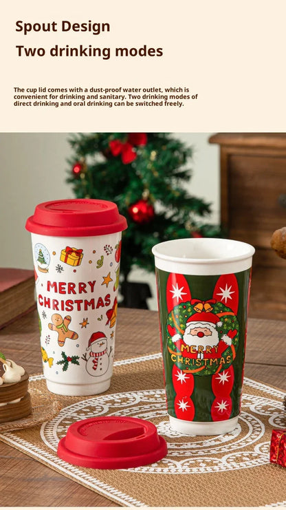 Christmas Ceramic Travel Mug with Silicone Lid – CM052