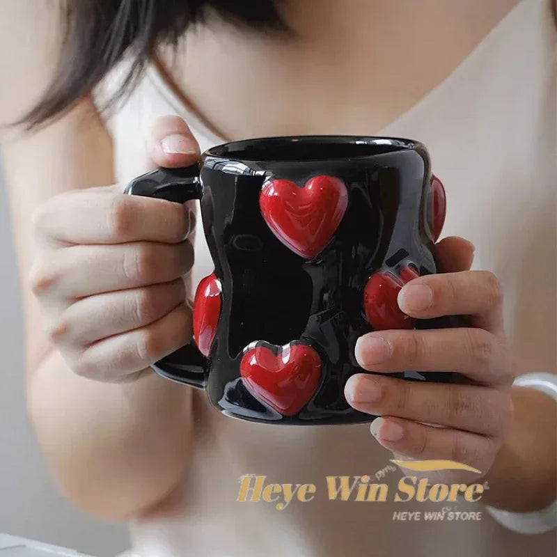3D Heart-Shaped Ceramic Mug