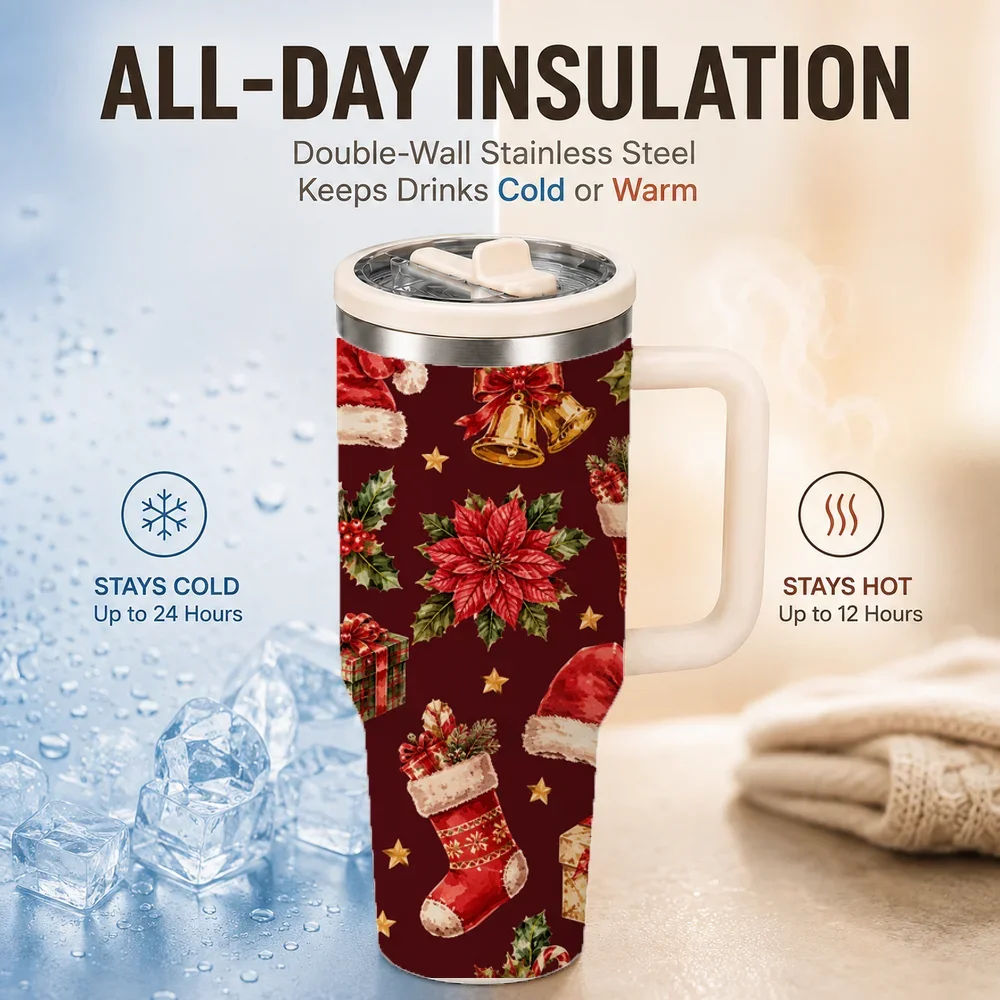 Holly & Poinsettia Christmas Insulated Tumbler - CM056