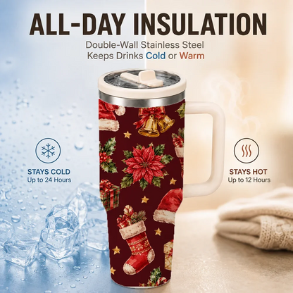 Holly & Poinsettia Christmas Insulated Tumbler - CM056