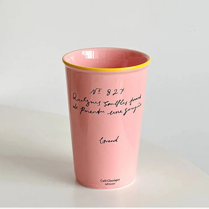 Pastel French Script Tall Ceramic Coffee Mug - CM033