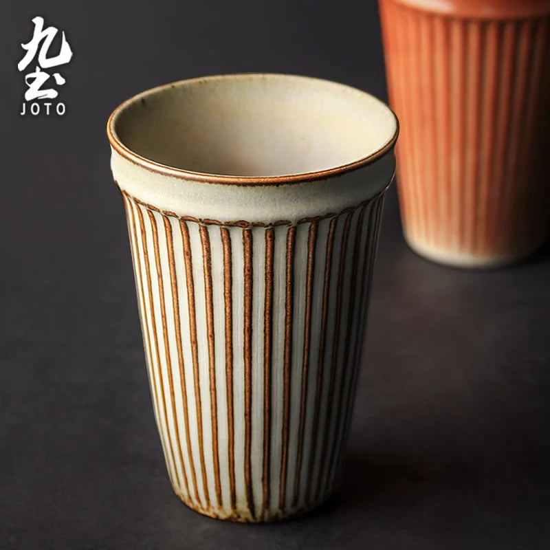 Vintage Ribbed Ceramic Tall Coffee Mug - CM035