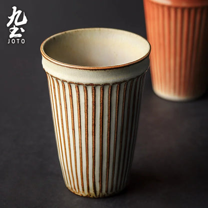 Vintage Ribbed Ceramic Tall Coffee Mug - CM035