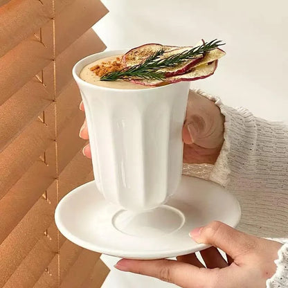 Japanese White Fluted Ceramic Coffee Cup - CM019