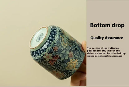 Retro Chinese Ru Kiln Floral Ceramic Tea Cup - CM032