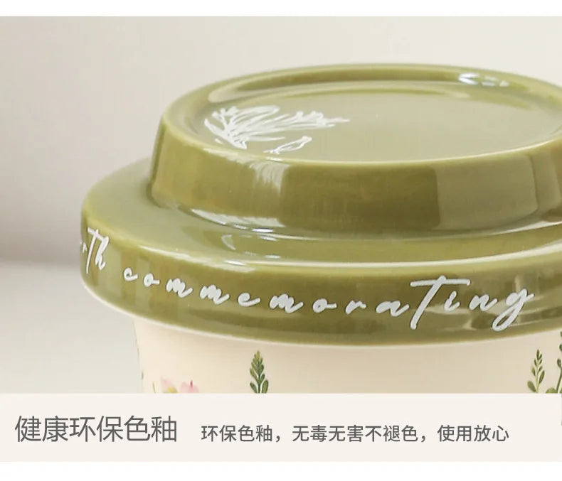 Spring Lily Tall Ceramic Coffee Mug with Lid - CM041