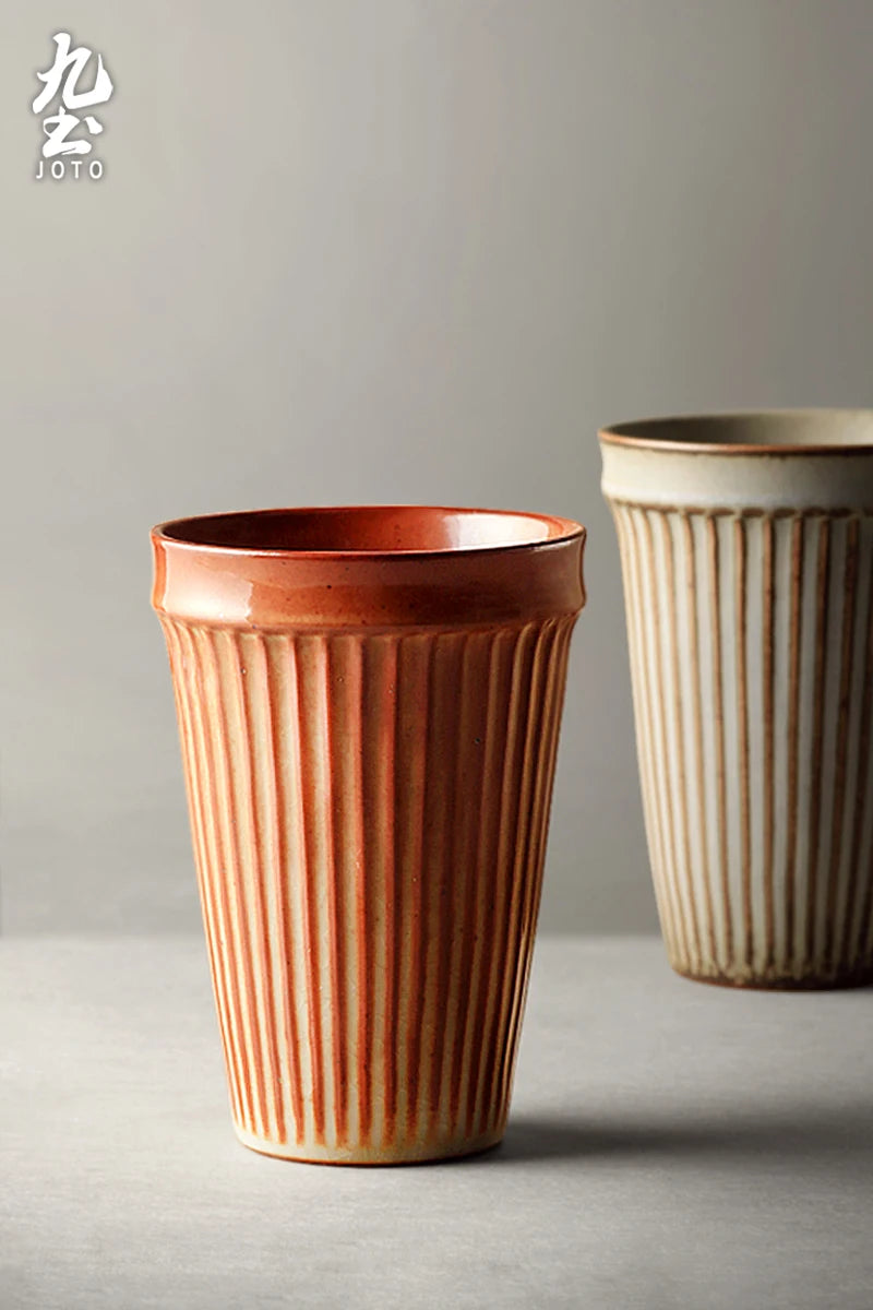 Vintage Ribbed Ceramic Tall Coffee Mug - CM035