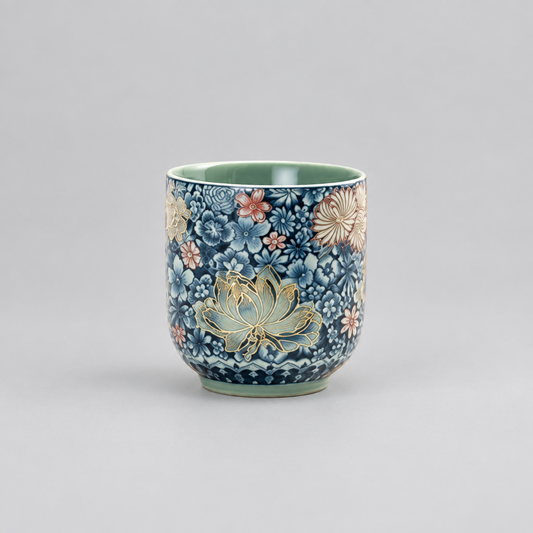 Retro Chinese Ru Kiln Floral Ceramic Tea Cup - CM032