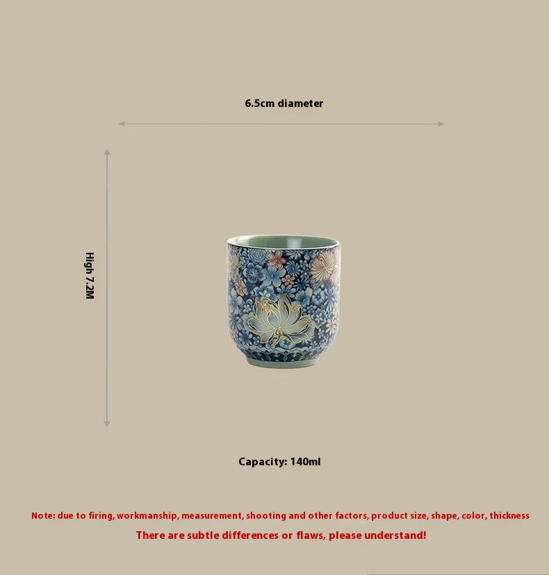Retro Chinese Ru Kiln Floral Ceramic Tea Cup - CM032