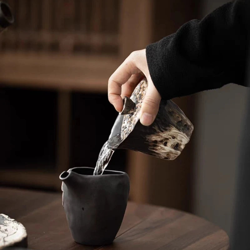Handmade Embossed Lotus Coarse Ceramic Cup