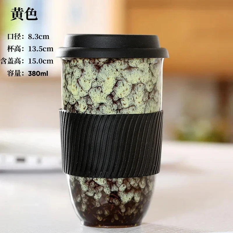 Portable Pottery Travel Mug Cup With Lid