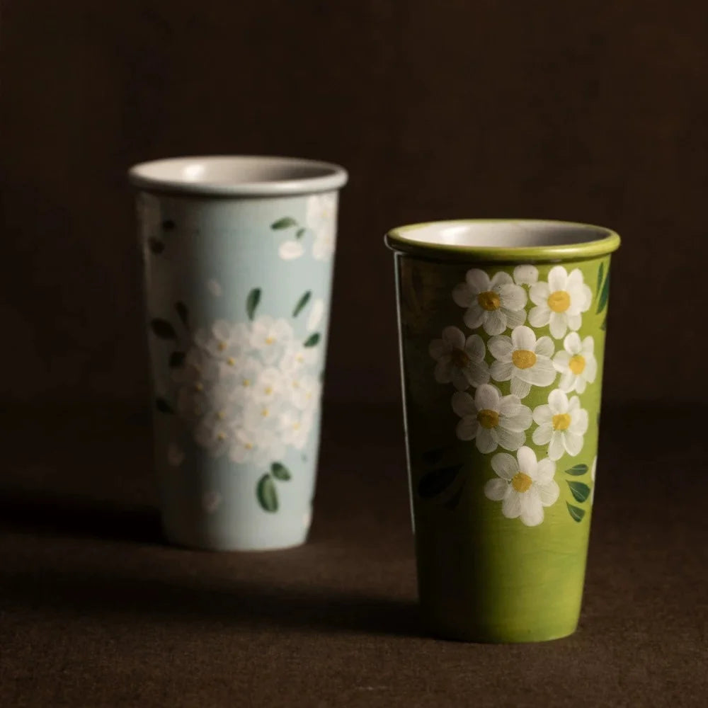 Hand-Painted Jingdezhen Floral Extra Tall Ceramic Mug - CM040