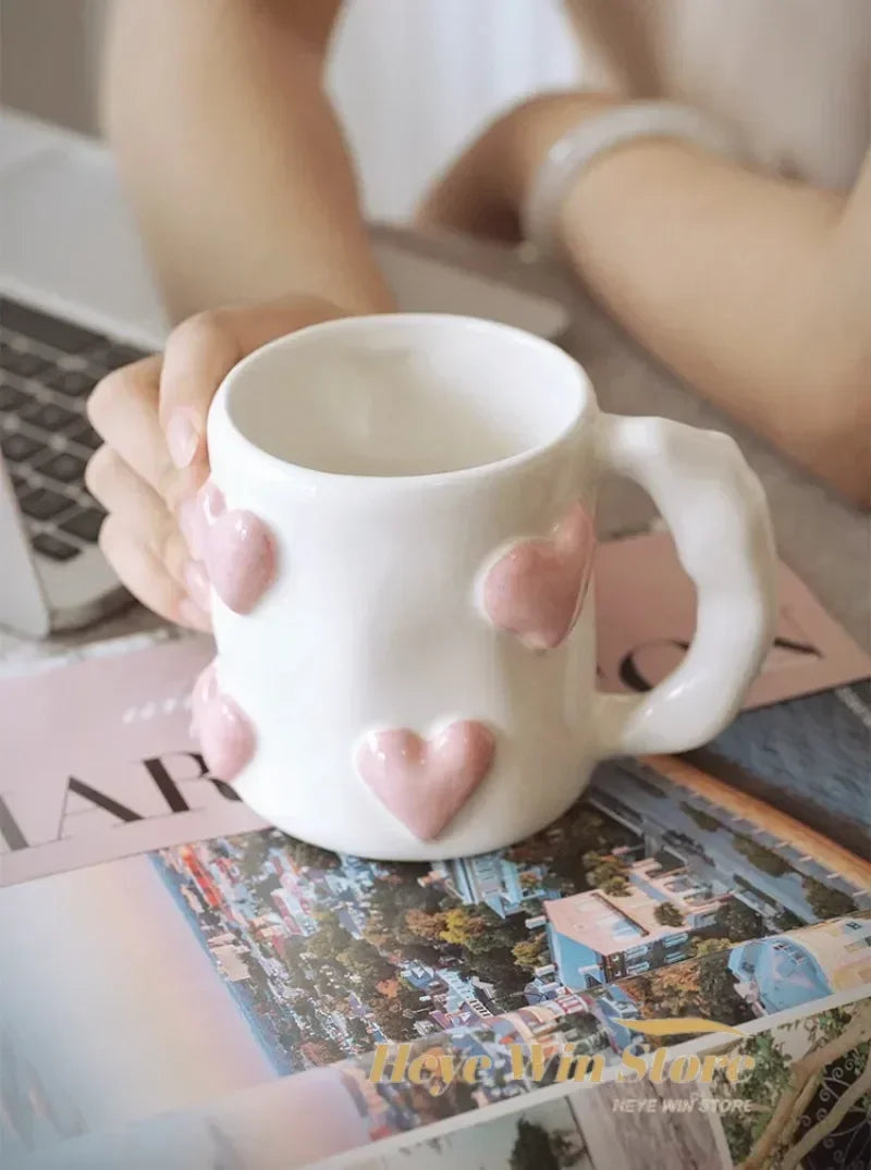 3D Heart-Shaped Ceramic Mug
