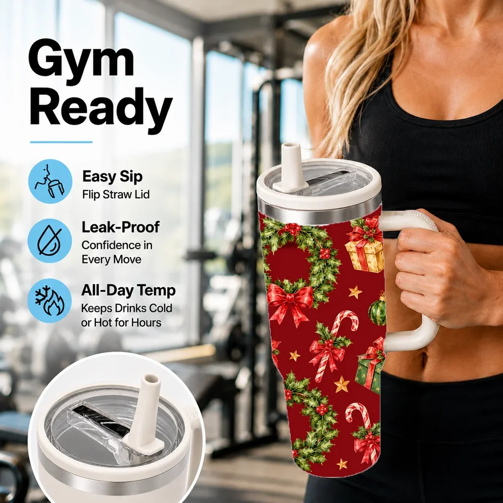 Holly & Poinsettia Christmas Insulated Tumbler - CM056