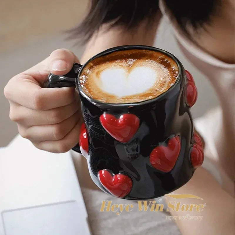 3D Heart-Shaped Ceramic Mug