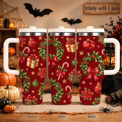 Holly & Poinsettia Christmas Insulated Tumbler - CM056